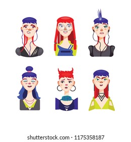 Set of portraits of girl`s emotions isolated on a white background