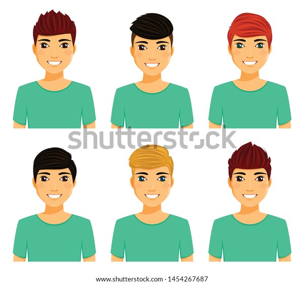 Set Portraits Guys Different Hairstyles Different Stock