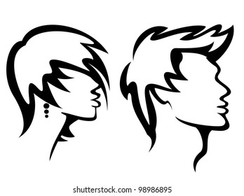 set of portraits with haircuts, vector illustration