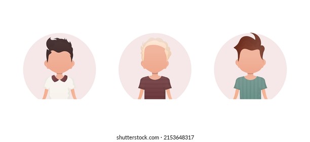 Conjunto de retratos de niños pequeños con diferentes estilos de cabello. Aislado.