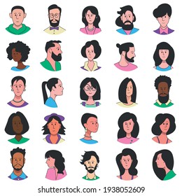 A set of portraits of people of different genders and races. Account avatars.