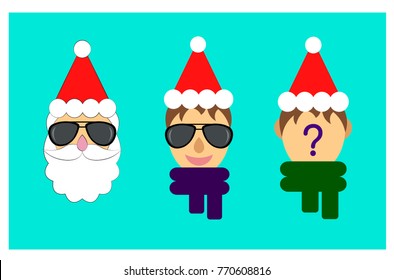 A set of portraits of secret Santa Claus for creating funny postcards or greeting
