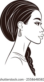 Set of portraits. Simple, minimalist vector illustration of beautiful African American woman face. Line drawing.