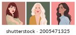Set of portraits of women of different gender and age. Diversity. Vector flat illustration. Avatar for a social network.  Vector flat illustration