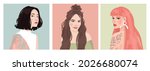 Set of portraits of women of different gender and age. Diversity. Vector flat illustration. Avatar for a social network.  Vector flat illustration