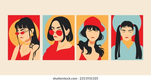 Set of portraits of women of different gender and age. Diversity. Vector flat illustration. Avatar for a social network. Vector flat illustration