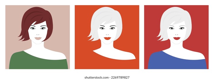 Set of portraits of women. Vector flat illustration. Avatar for a social network.
