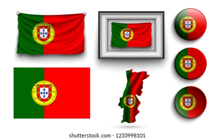 set of portugal flags collection isolated on white