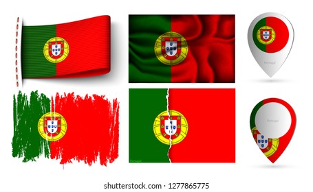 set of portugal flags collection isolated on white