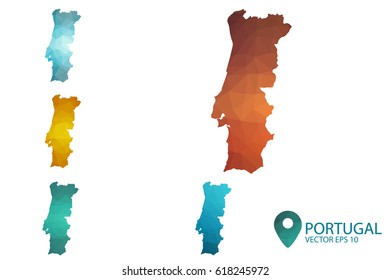 Set of Portugal maps. Bright gradient map of country in low poly style. Multicolored country map in geometric style for your infographics. Vector illustration eps 10.