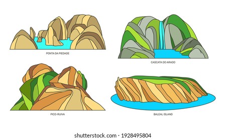 Set of Portugal travel landmark or landscape