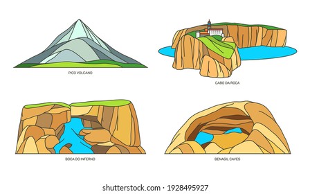 Set of Portugal travel landmark nature landscape