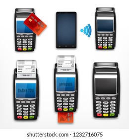 Set of POS Terminal. Vector icon. EPS10