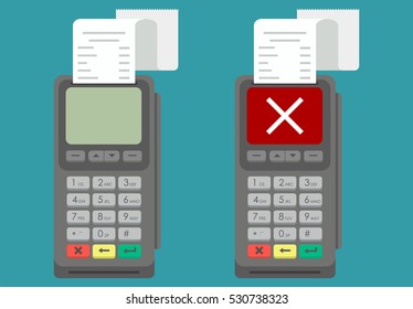 Set of POS terminals with check. Flat design. Vector illustration. EPS10.