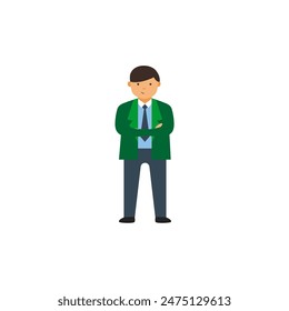 set pose of a doctor working in a green coat illustration