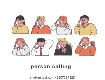 set of posed illustrations of people making a phone call