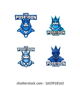 set of Poseidon head logo icon design vector