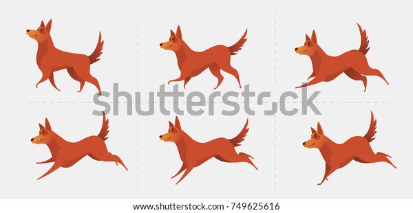 犬のアニメーションのポーズのセット 犬が走っている 2018年の赤犬のシンボル ベクターイラスト のベクター画像素材 ロイヤリティフリー 749625616