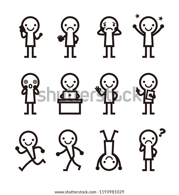 Set Poses Black White Simple Person Stock Vector (Royalty Free) 1193981029