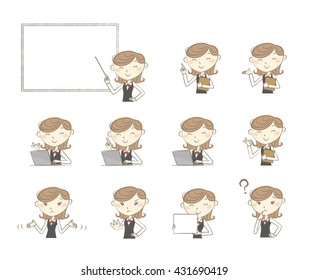 Set of poses and emotions, office clark in uniform