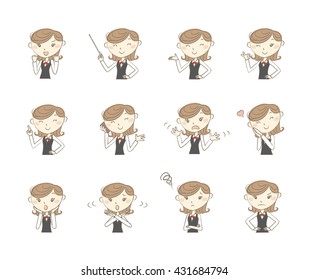 Set of poses and emotions, office clerk in uniform