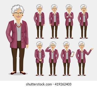 A set of poses and emotions. Vector illustration in a flat style.  Character women businessman