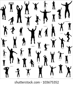 Set of poses from fans for sports championships and music concerts. Boys and girls.