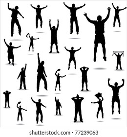 Set of poses from fans for sports championships and music concerts.