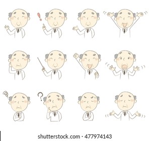 Set of poses, middle age man wearing white gown