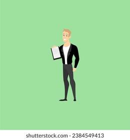 set of poses of office people in black clothes worker