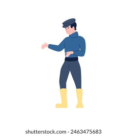 set of poses of people in blue clothes looking at the museum set