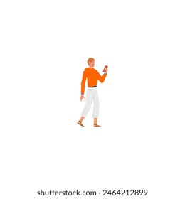 set of poses of people in orange clothes modern