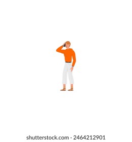 set of poses of people in orange clothes modern