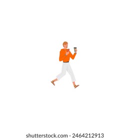 set of poses of people in orange clothes modern