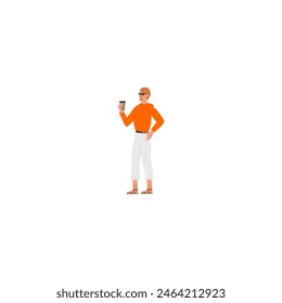 set of poses of people in orange clothes modern