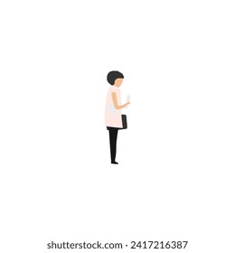 set of poses of people working in cream colored clothes set