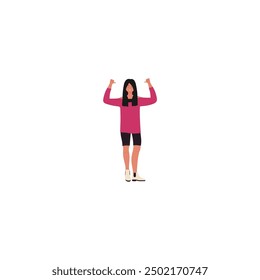 set of poses of relaxed people in pink clothes female