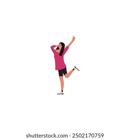 set of poses of relaxed people in pink clothes female
