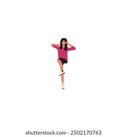 set of poses of relaxed people in pink clothes female