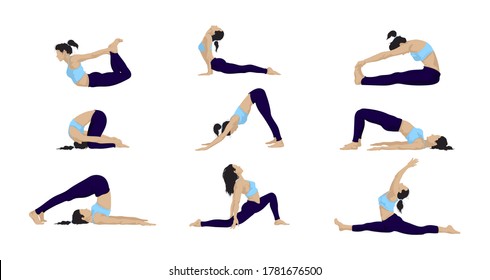 Eine Reihe von Posen für Yoga-Klassen im Vektordesign