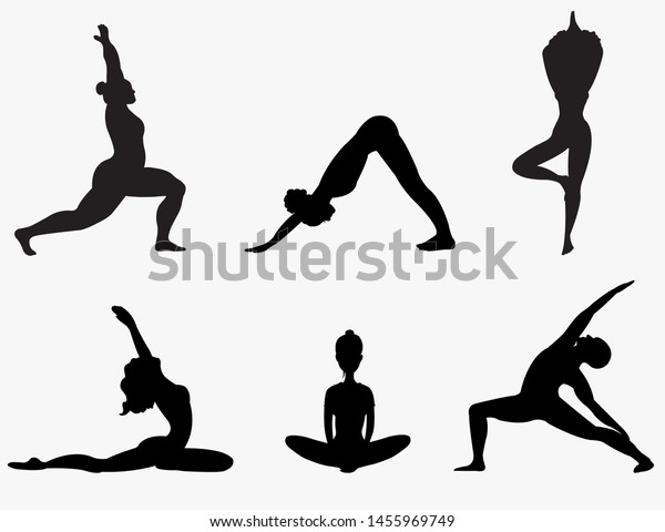 Set Poses Yoga Isolated Siluets Stock Vector (Royalty Free) 1455969749 ...