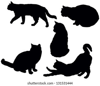 Set of a posing cats vector silhouettes