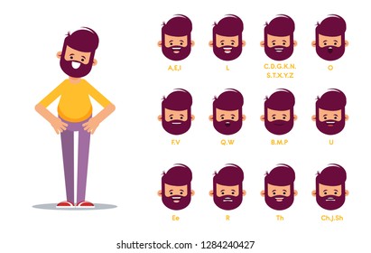 Set of the position of the lips when pronouncing words for the animation of the talking character. Vector illustration in cartoon style