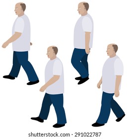 Set of position a person walking in jeans and T-shirt