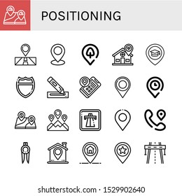 Set of positioning icons. Such as Location, Park location, Place, Highway, Marker , positioning icons