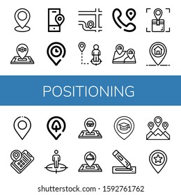 Set of positioning icons. Such as Location, Marker, Park location, Position, Place , positioning icons