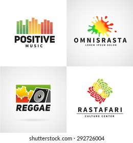 Set of positive africa ephiopia flag logo design. Jamaica reggae dance music vector  template. Colorful speaker company concept