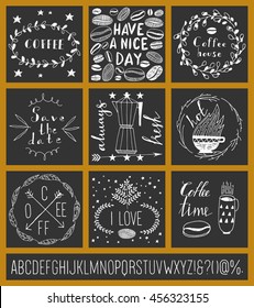 Set of positive cards. Coffee. Hand drawn style