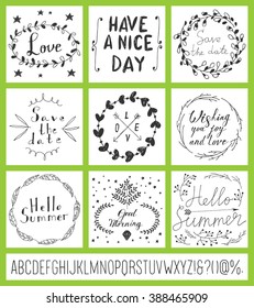 Set of positive cards. Hand drawn style