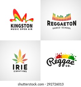 Set of positive ephiopia flag logo. Jamaica reggaeton dance music vector  template. African culture print design. Colorful kingston company concept